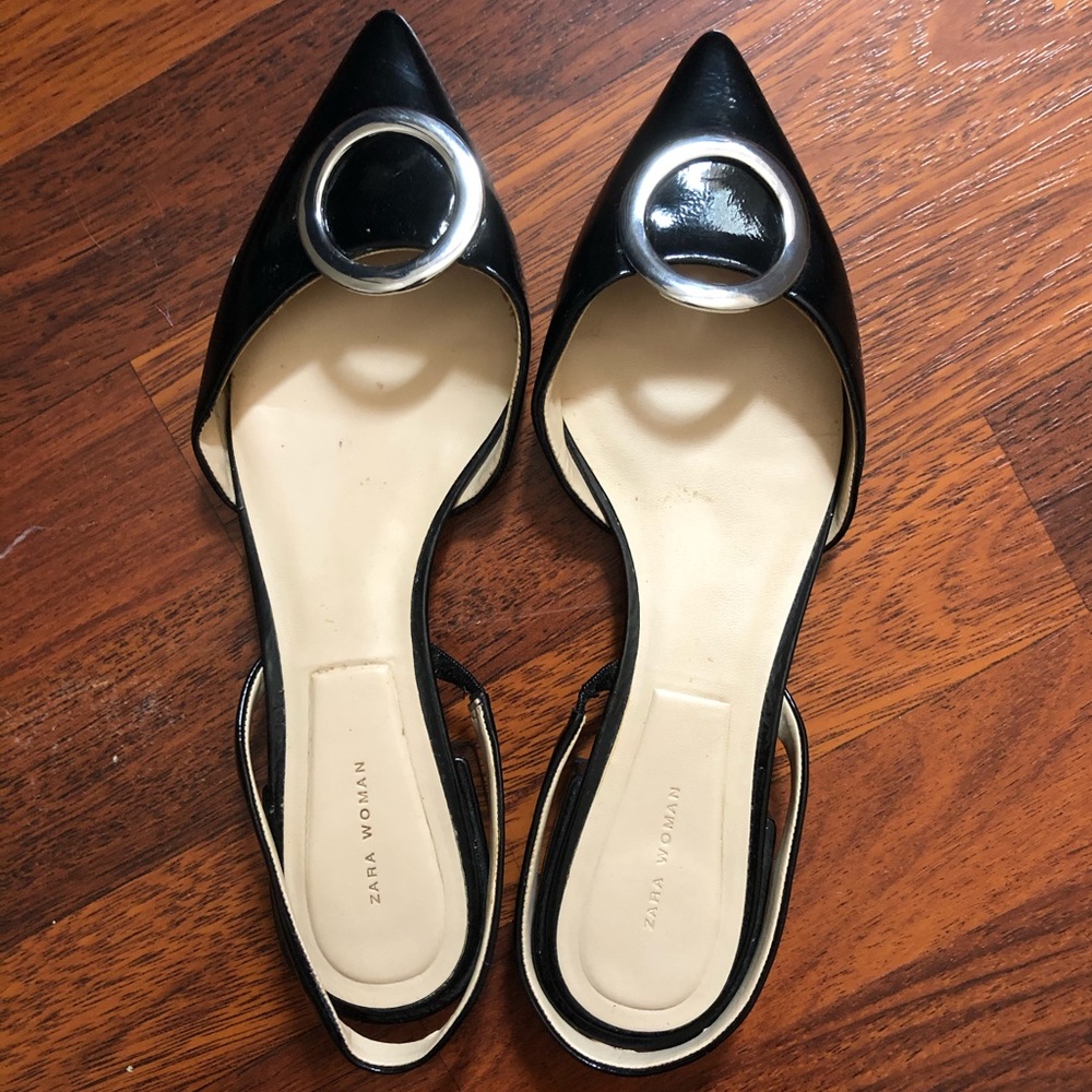 Zara Black Flats with Silver Accent